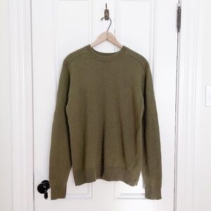 Merino Wool Sweater with Elbow Pads MEC Preppy Olive Green Academia - Small
